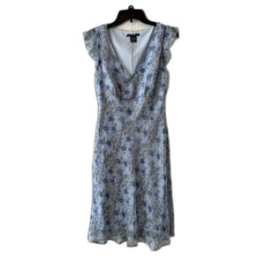 F.L.P. blue flowy floral spring summer sun dress empire waist a-line womens 8